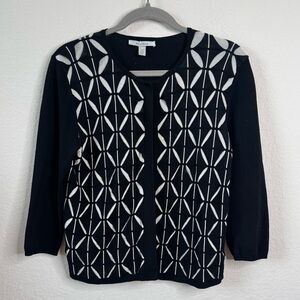 MaxMara Women’s L Black White Geometric Pattern Cardigan 3/4 Sleeve‎ Old Money